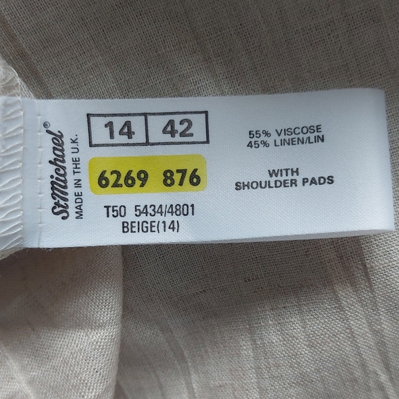 St Michael 80s Vintage Linen Blend Blouse Size 14 Cream Double Breast Short Slee - Picture 6 of 6
